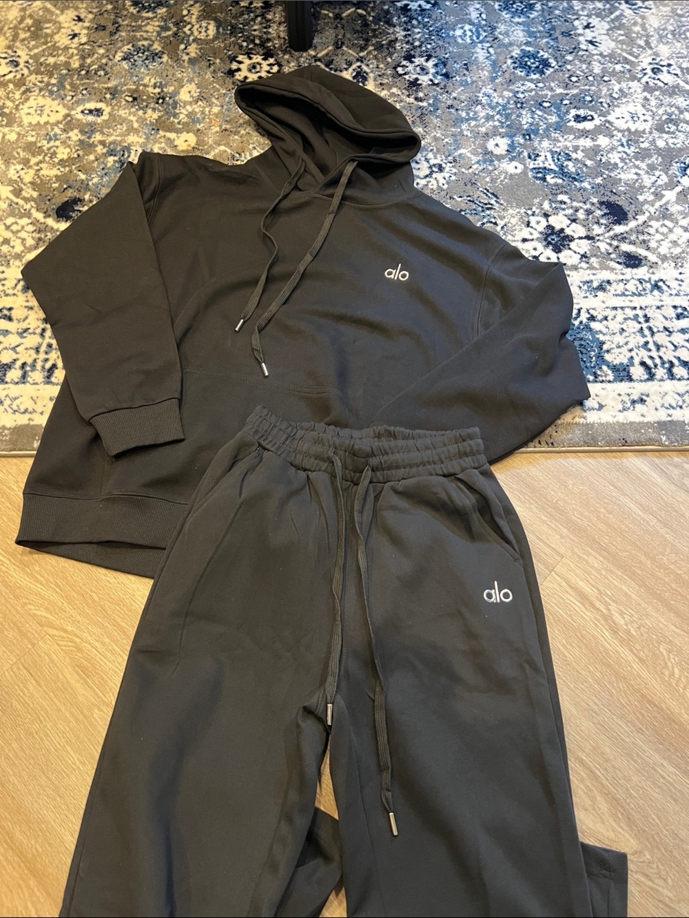 ALO Yoga Men’s Black Crewneck Hoodie and Jogger Set